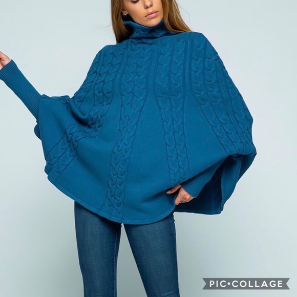 1 Left!! Blue Color Cape Cable Knit Sweater - Picture 2 of 6